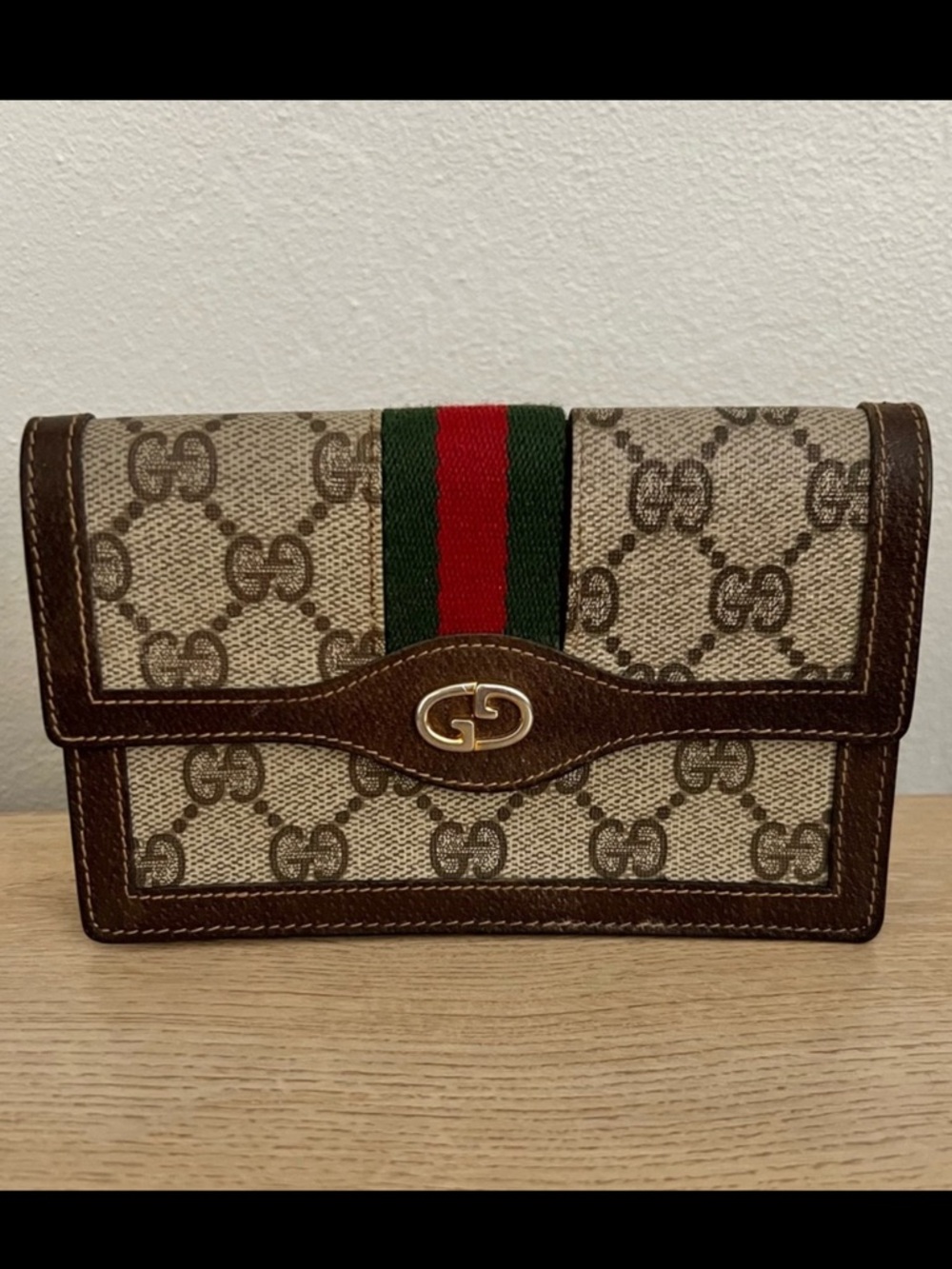 Vintage Gucci GG Monogram Canvas Leather Clutch Wallet